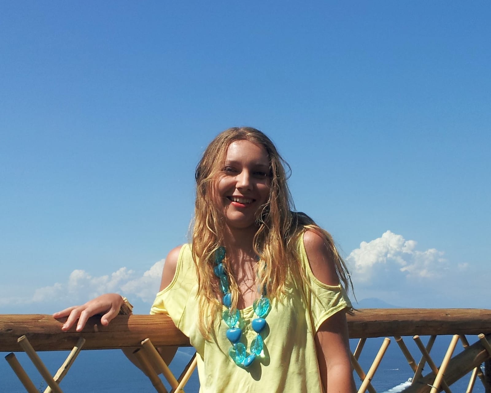 Melissa on Capri with the sea behind, Italy