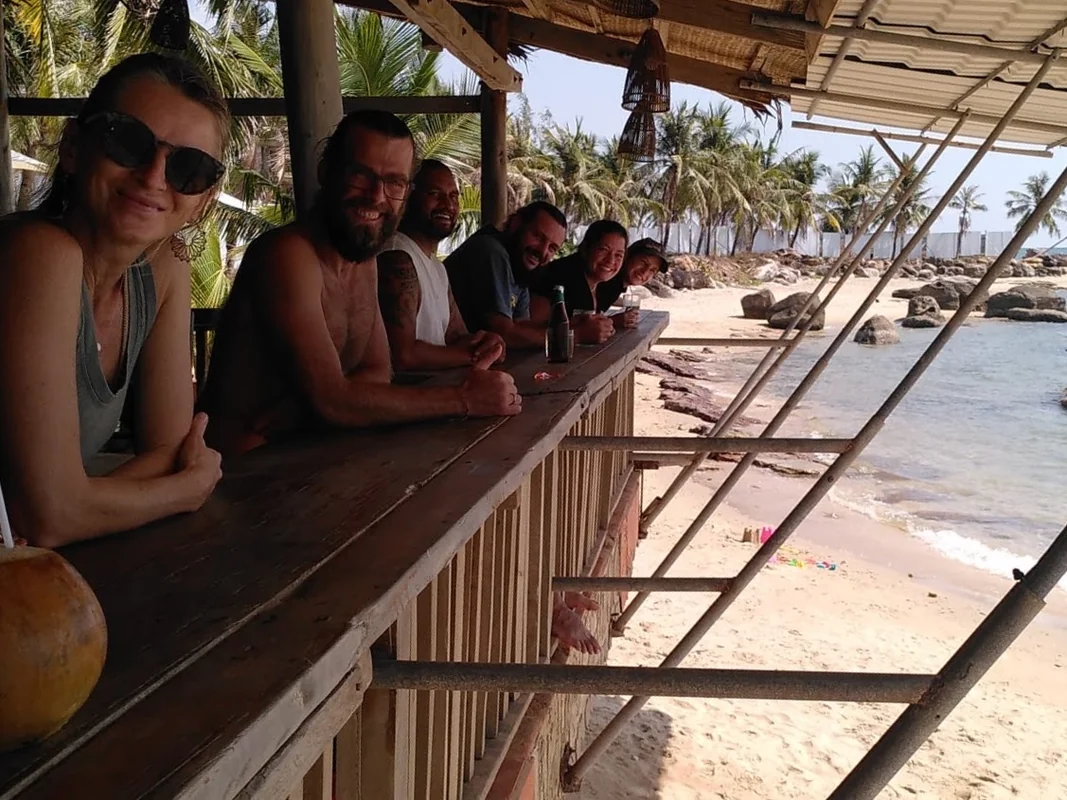 Phu Quoc beach Vietnam 2025 - Group of friends enjoying beach bar with tropical setting