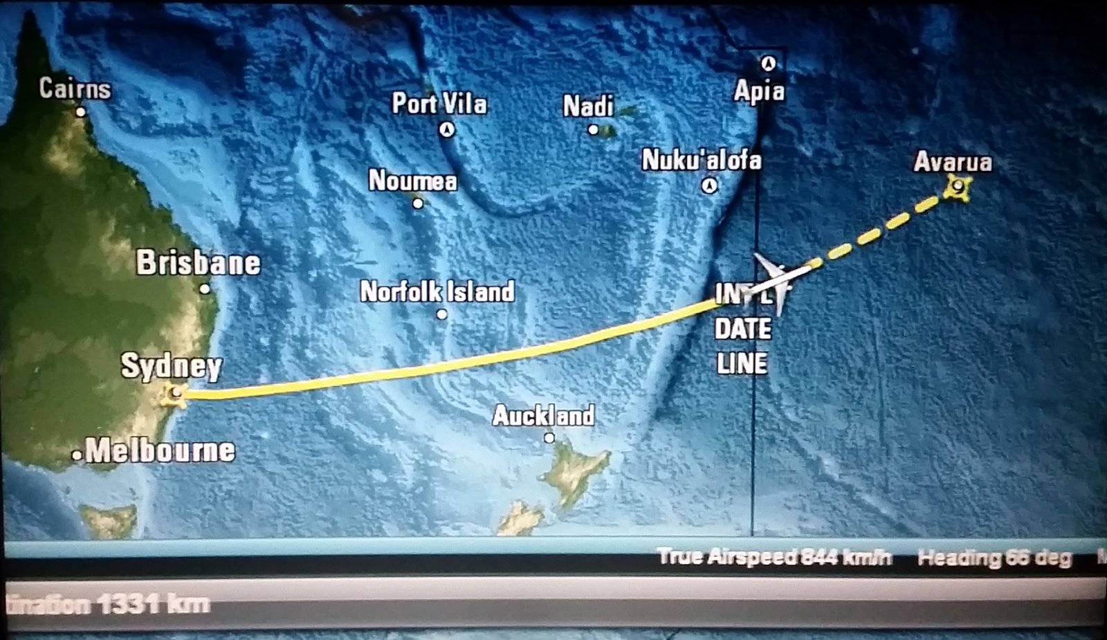 Air New Zealand flight from Sydney to Rarotonga