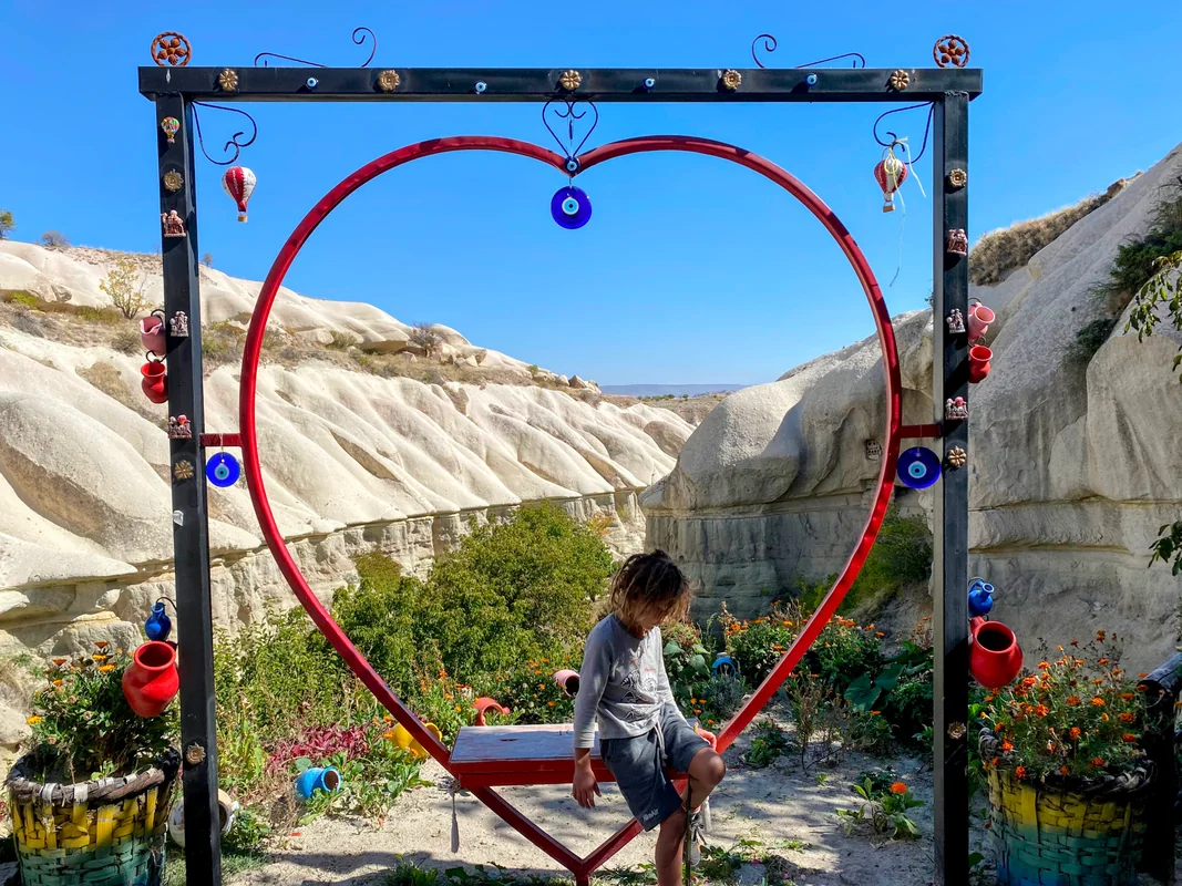 Decorative heart frame at top of Pigeon Valley, Cappadocia, Turkey - World Travel Ambitions